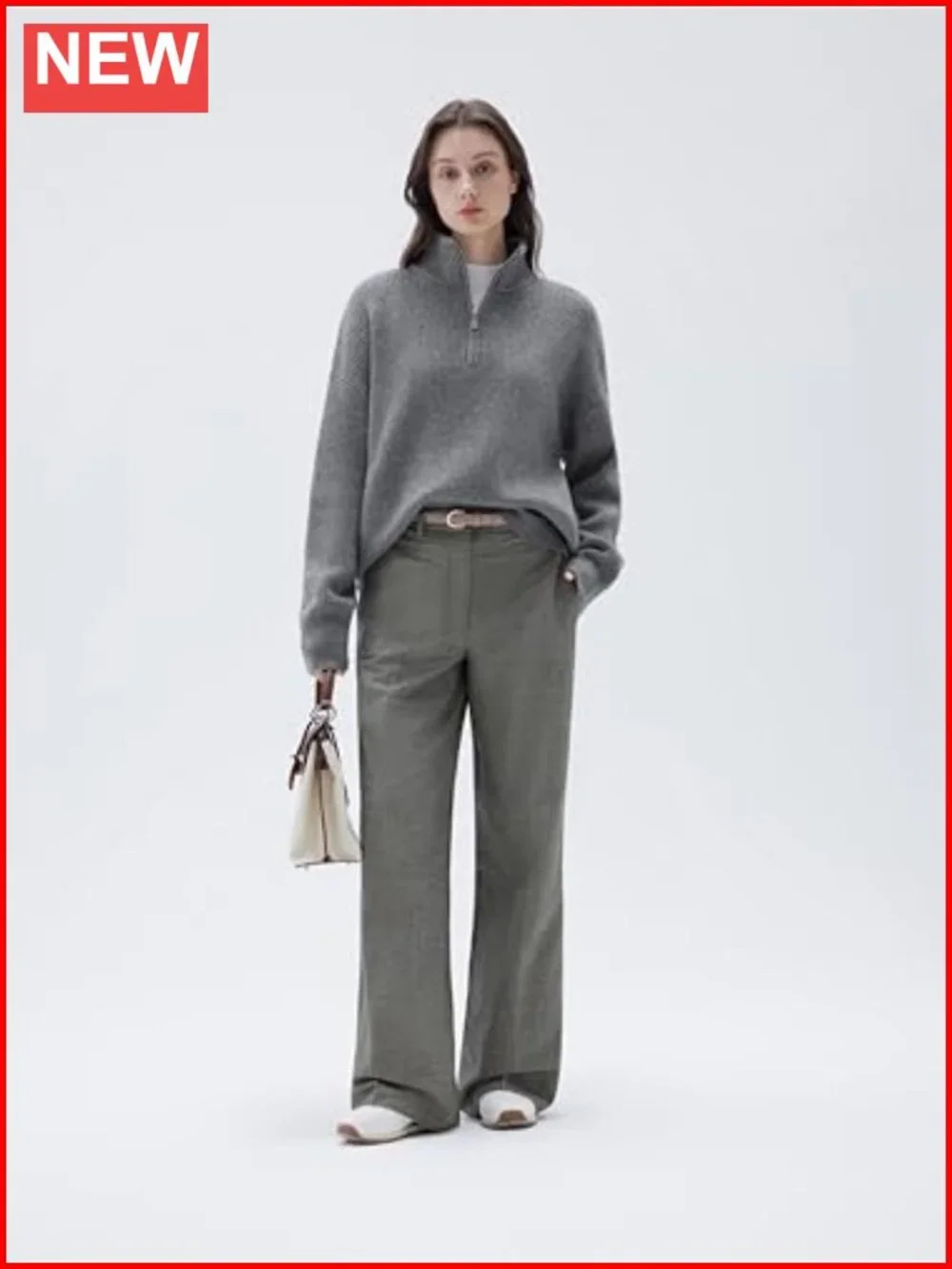 Cashmere Blend Oversized Quarter Zip Pullover Sweater Mock Neck Loose Fit Women